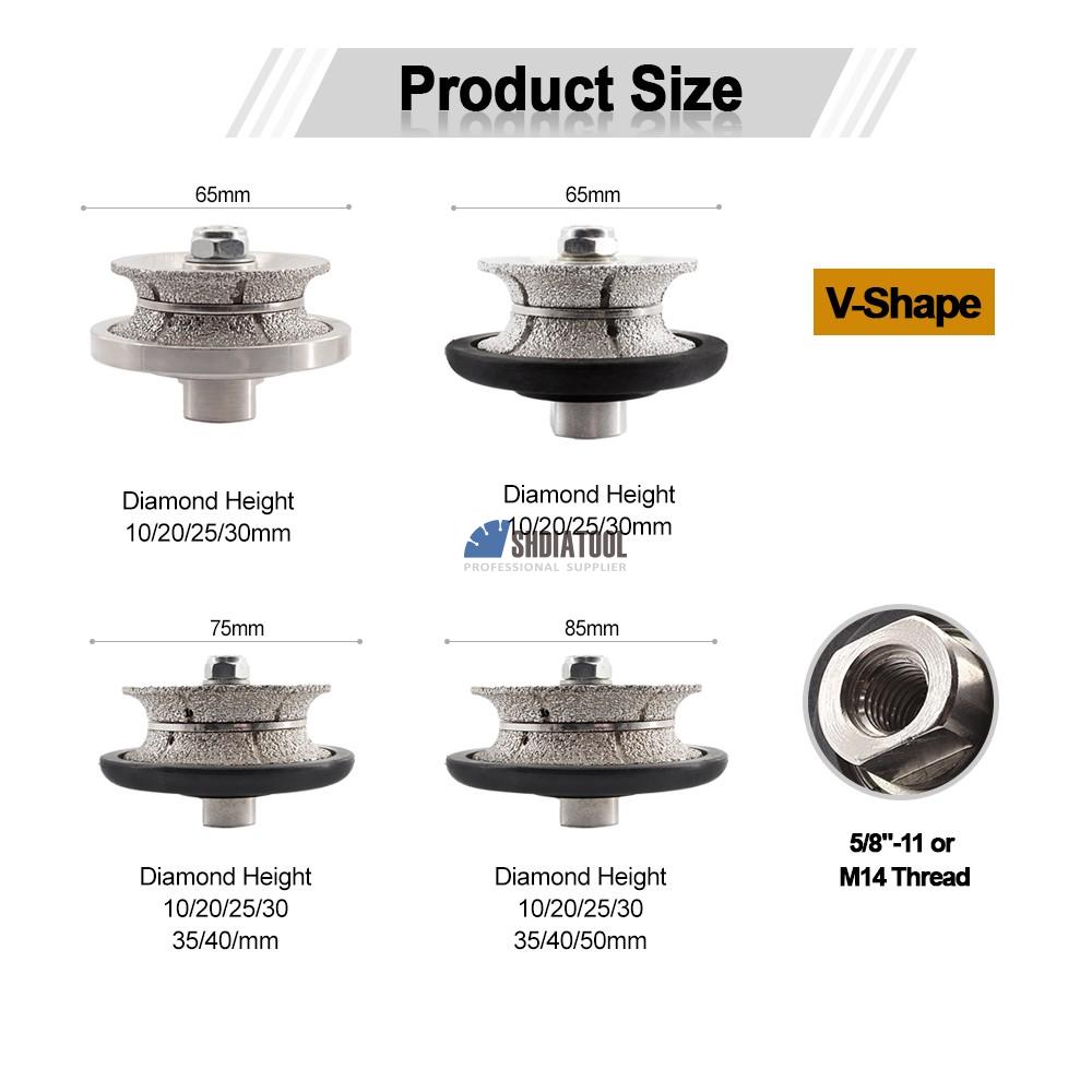 V-Type Diamond Hand Profile Wheel Granite Bullnose Tool Router bit with M14 5/8''-11 Thread for Marble Countertop Edge