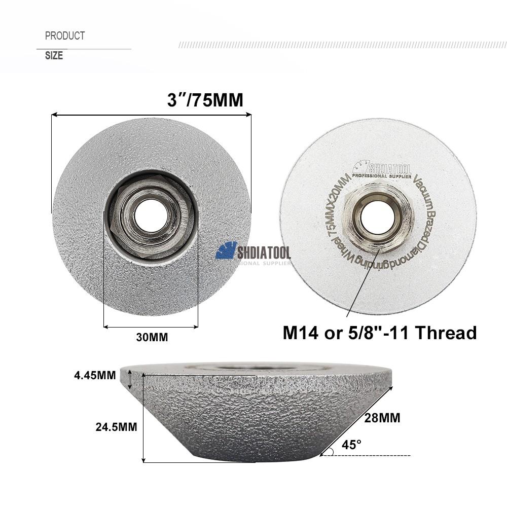 Dia75mm 45 degree Vacuum Brazed Diamond CONVEX Grinding Wheel for Stone Artificial Stone Ceramic Concrete