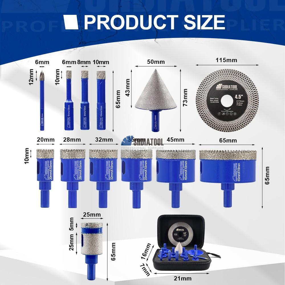 13PCS Triangle Shank Vacuum Brazed Diamond Core Drill Bit Beveling Chamfer Milling Cutter Saw Blade Set for Tile Marble Granite