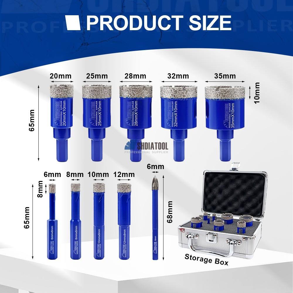 10pcs/Set 6-35MM Vacuum Brazed Diamond Core Drill Bit Set Hex Shank Hole Saw Kit For Granite Marble