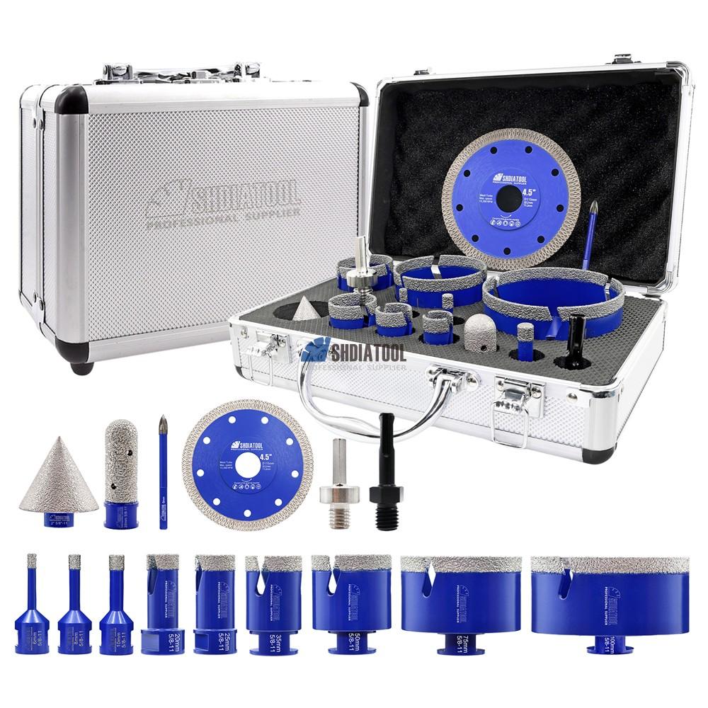 5/8''-11 Vacuum Brazed Diamond Core Drill Bit Set Saw Blade Diamond Crowns Hole Saw Kit For Granite Marble Stone Porcelain Tile