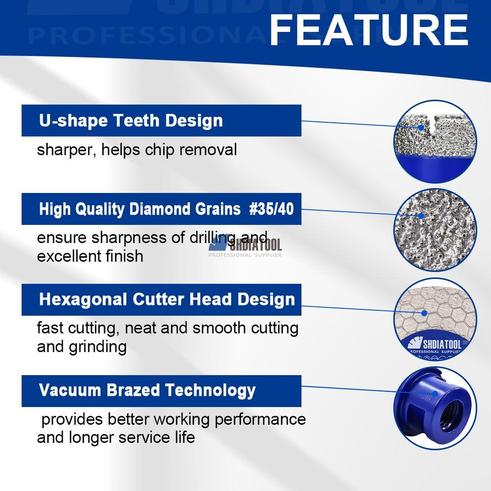 8PCS 5/8''-11 Vacuum Brazed Diamond Core Drill Bit Drilling Bit Set for Marble Granite Tile Masonry Saw Blade Hole Saw Cutter Kit