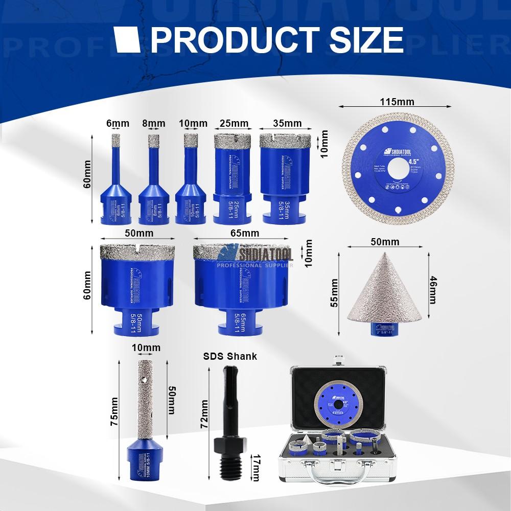 11PCS 5/8''-11 Vacuum Brazed Diamond Core Drill Bits Saw Blade Set Tile Diamond Hole Saw Kit for Granite Marble Drilling