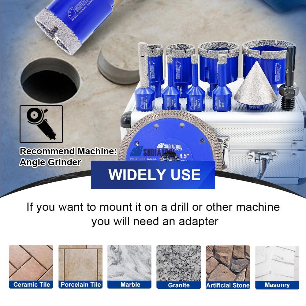 11PCS 5/8''-11 Vacuum Brazed Diamond Core Drill Bits Saw Blade Set Tile Diamond Hole Saw Kit for Granite Marble Drilling