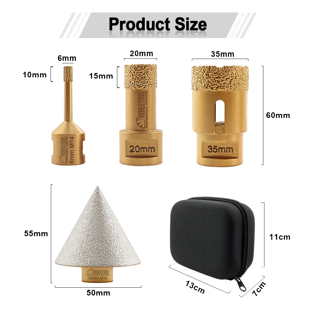 4pcs/Set 6/20/35/50mm Vacuum Brazed Diamond Drilling Core Bits Beveling Chamfer Bits