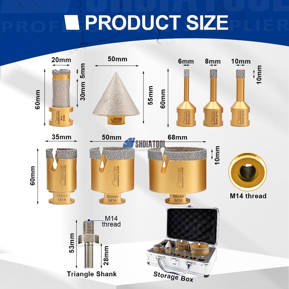 9PCS Vacuum Brazed Diamond Drill Core Bits Chamfer Finger Milling Beveling Bit Set Hole Saw Kit for Marble Granite