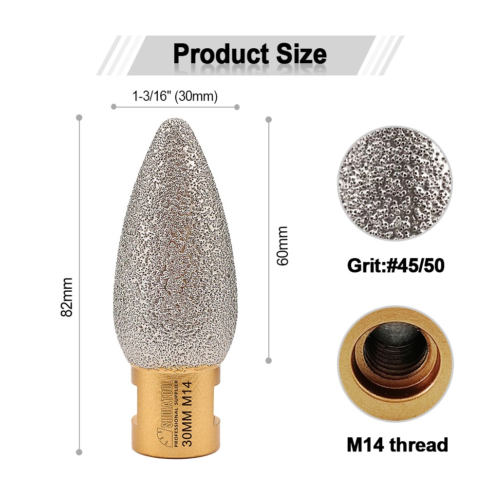 M14 Thread Vacuum Brazed Diamond Engraved Milling Bits Diamond Dry Milling Finger Bit for Marble Granite Grinding/Engraving