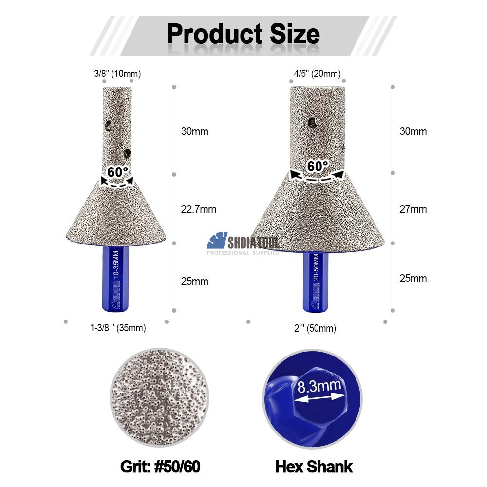 Dia10/20mm Vacuum Brazed Diamond Finger Milling Bits Chamferer Hole Saw With Hex Shank