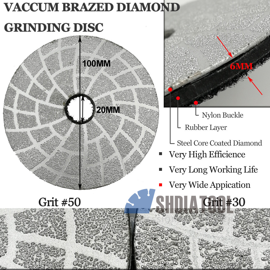4 Inch Vacuum Brazed Diamond Grinding Disc Grit 30/50