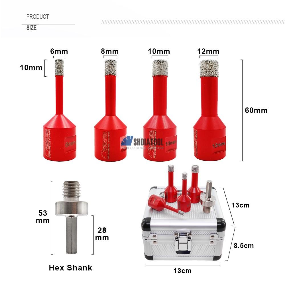 Vacuum Brazed Diamond Hole Saw Kit 5PCS/Set 6+8+10+12mm+HEX Tile Tool Diamond Core Drill Bit Set For Marble Granite