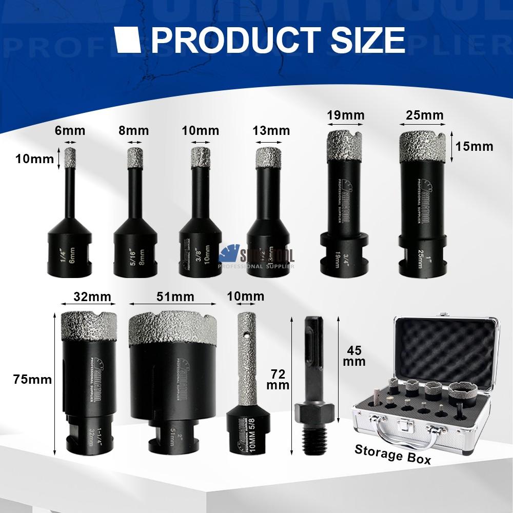 6-51mm Dry Use 10pcs/Set Vacuum Brazed Diamond Hole saw Porcelain Tile Ceramic Marble Diamond Core Drilling Bit Set