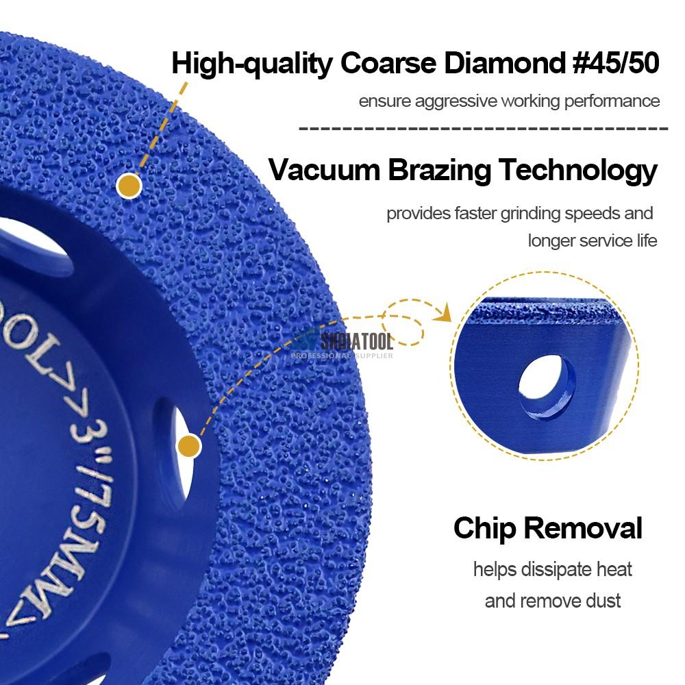 3inch/75mm Vacuum Brazed Diamond Marble Granite Stone Grinding Wheel Grinding Disc Brazed Diamond Abrasive Cutting Wheel