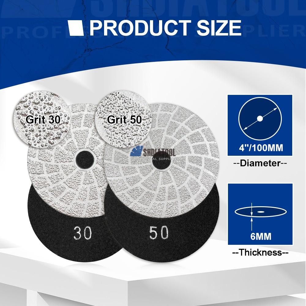 4in/100mm High Efficiency #30#50 Vacuum Brazed Diamond Polishing Pads Grinding Disc for Granite Concrete Marble Stone