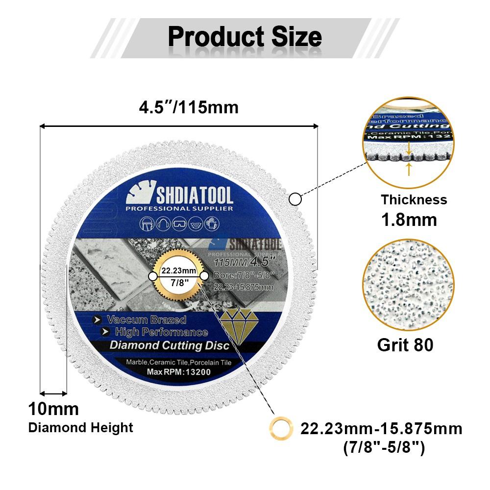 Dia 4.5in/115mm Vacuum Brazed Diamond Saw Blade Marble Cutting Disc Granite Cutter Cutting Blade for Ceramic Tile porcelain Tile
