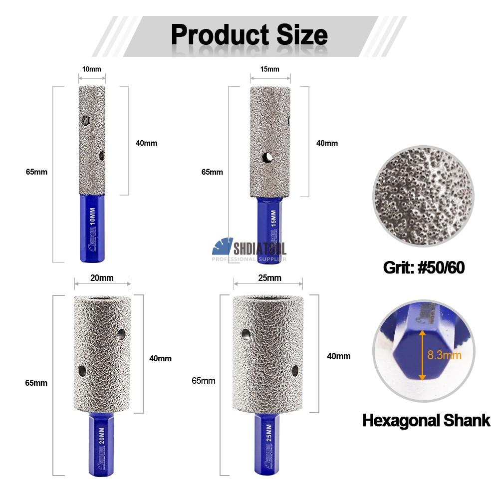 Dia 10/15/20/25mm Vacuum Brazed Diamond finger bits Hexagonal handle Milling bits