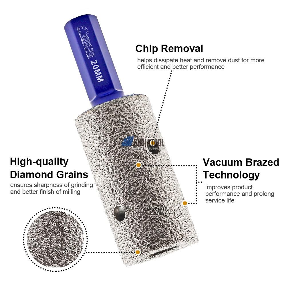 Dia 10/15/20/25mm Vacuum Brazed Diamond finger bits Hexagonal handle Milling bits