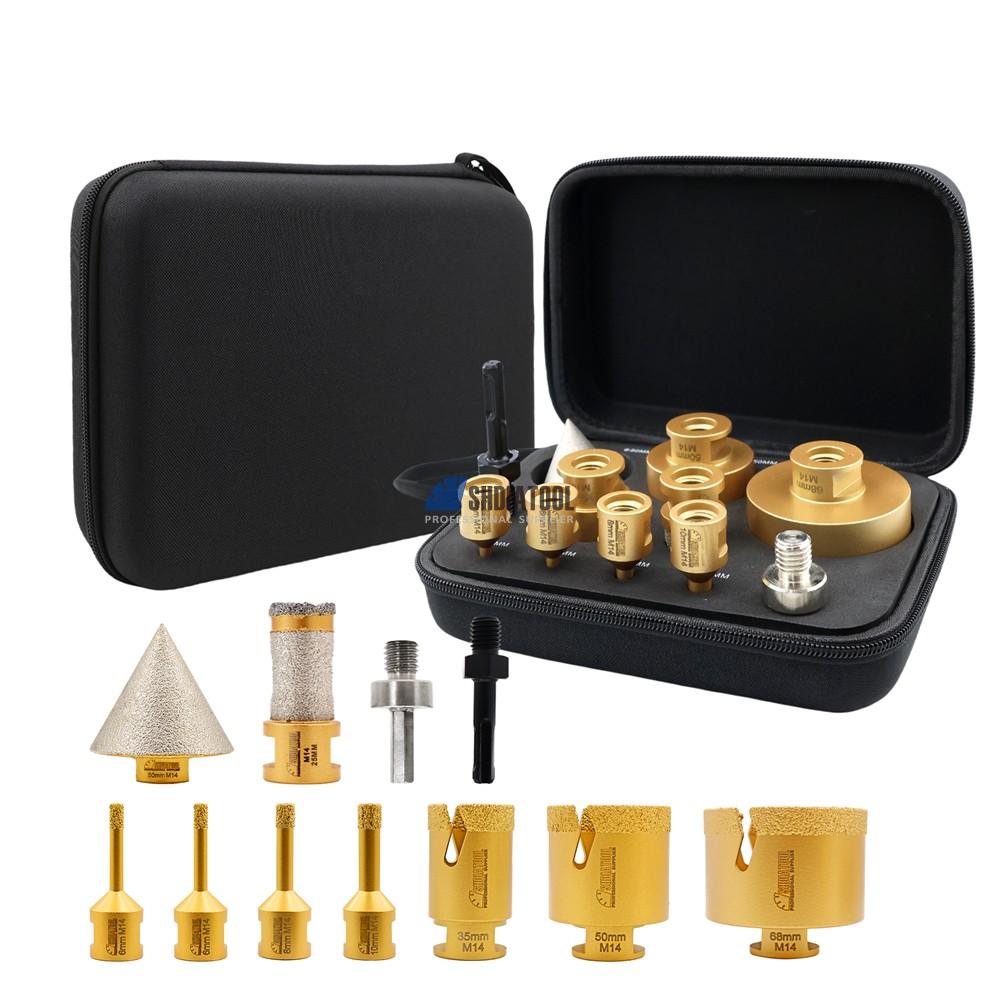 11PCS Vacuum Brazed Drill Core Bits+Chamfer+Finger Milling Bit Hex/SDS Adapter Diamond Hole Saw Cutter Kit Diamond Drill Bit Set