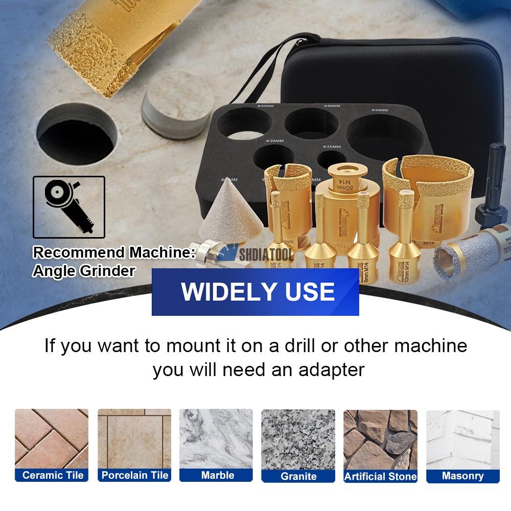 11PCS Vacuum Brazed Drill Core Bits+Chamfer+Finger Milling Bit Hex/SDS Adapter Diamond Hole Saw Cutter Kit Diamond Drill Bit Set