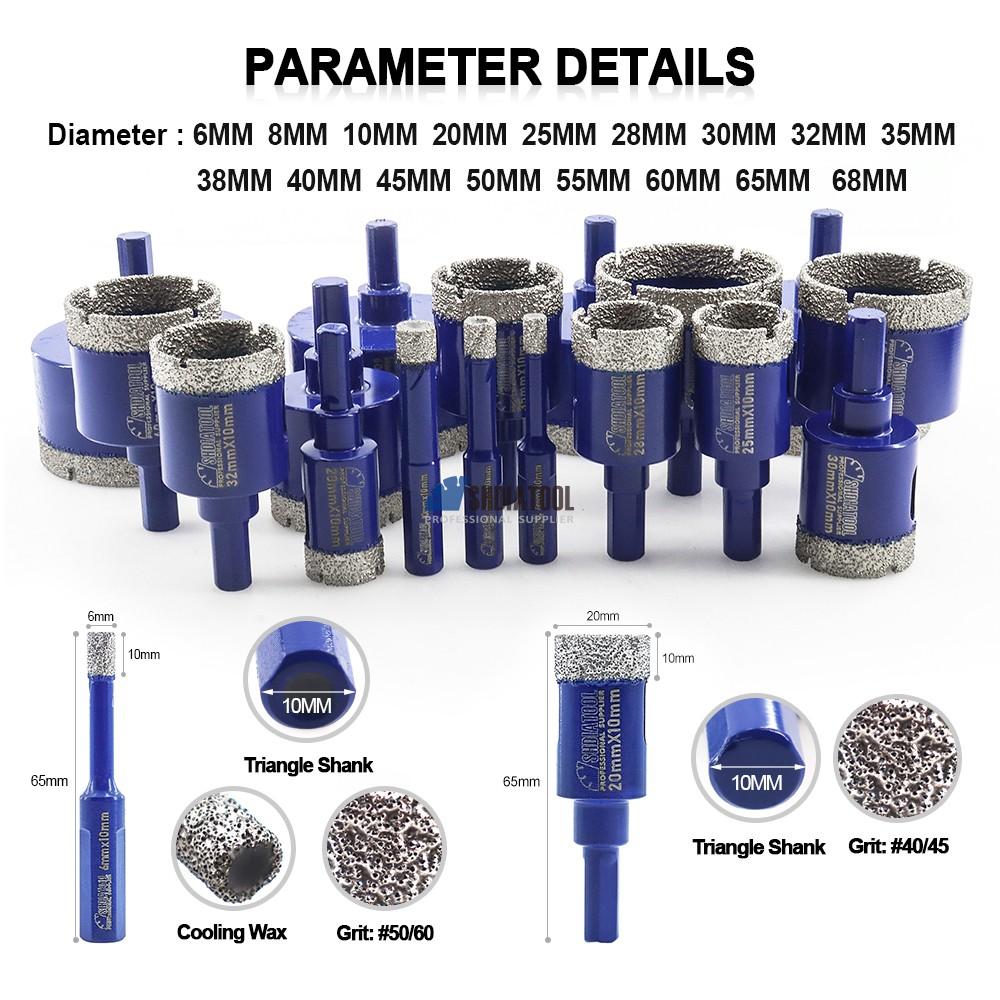 6-68mm Vacuum Brazed Triangular Shank Diamond Core Drill Bit Hole Saw Hole Cutter