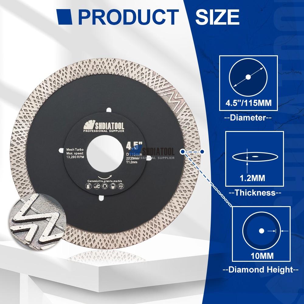 4.5inch Super Thin W-Mesh Turbo Diamond Saw Blade Tile Cutter Reinforced Cutting Disc Cutting Wheel for Tile Marble Granite