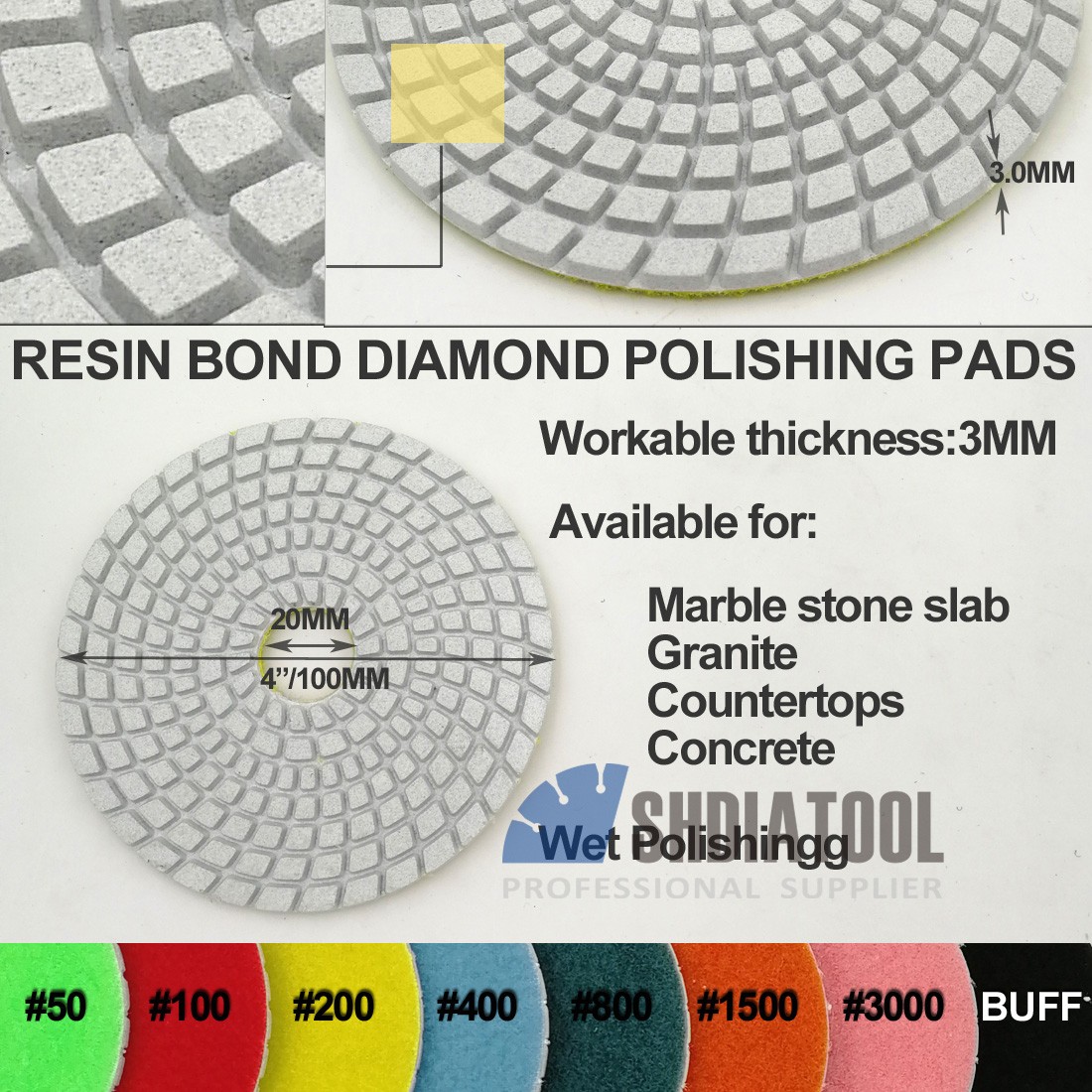 Diamond Wet Polishing Pads White Bond (3 sizes)