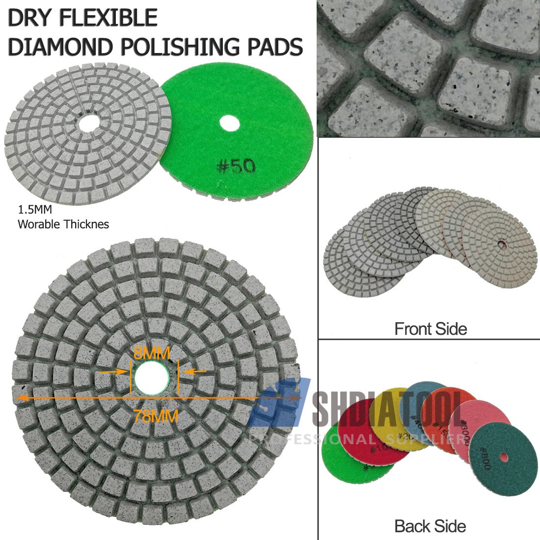 Diamond Wet Polishing Pads White Bond (3 sizes)