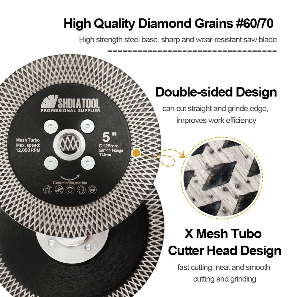 Dia 4''/4.5''/5'' Sintered X Mesh Turbo Double Side Diamond Blade Diamond Cutting Disc With Flange